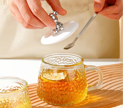 Glass Cup With Lid And Spoon