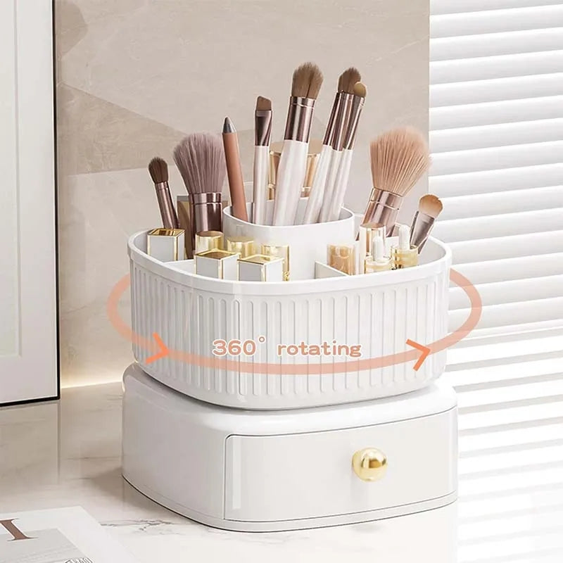 Luxury Rotating Makeup Brush Organiser With Drawer