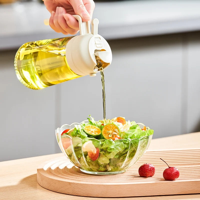 Two-in-One Oil spray and Oil jug - 450Ml Glass body oil jug