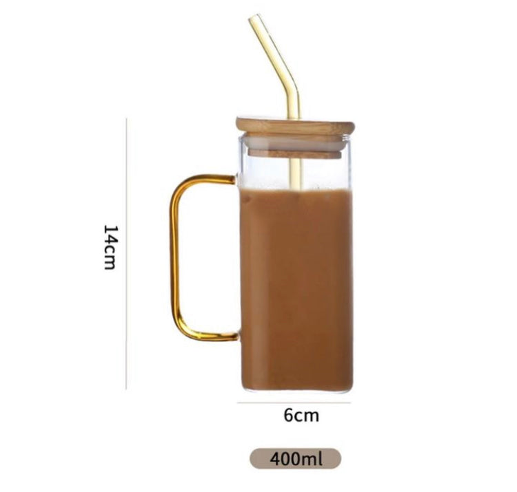 Aesthetic Coffee Glass with Glass Straw & Lid