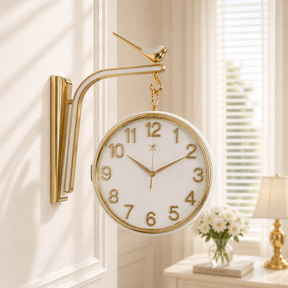 Dual-Sided Bird Theme Station Wall Clock | 12-Inch Luxury Decor