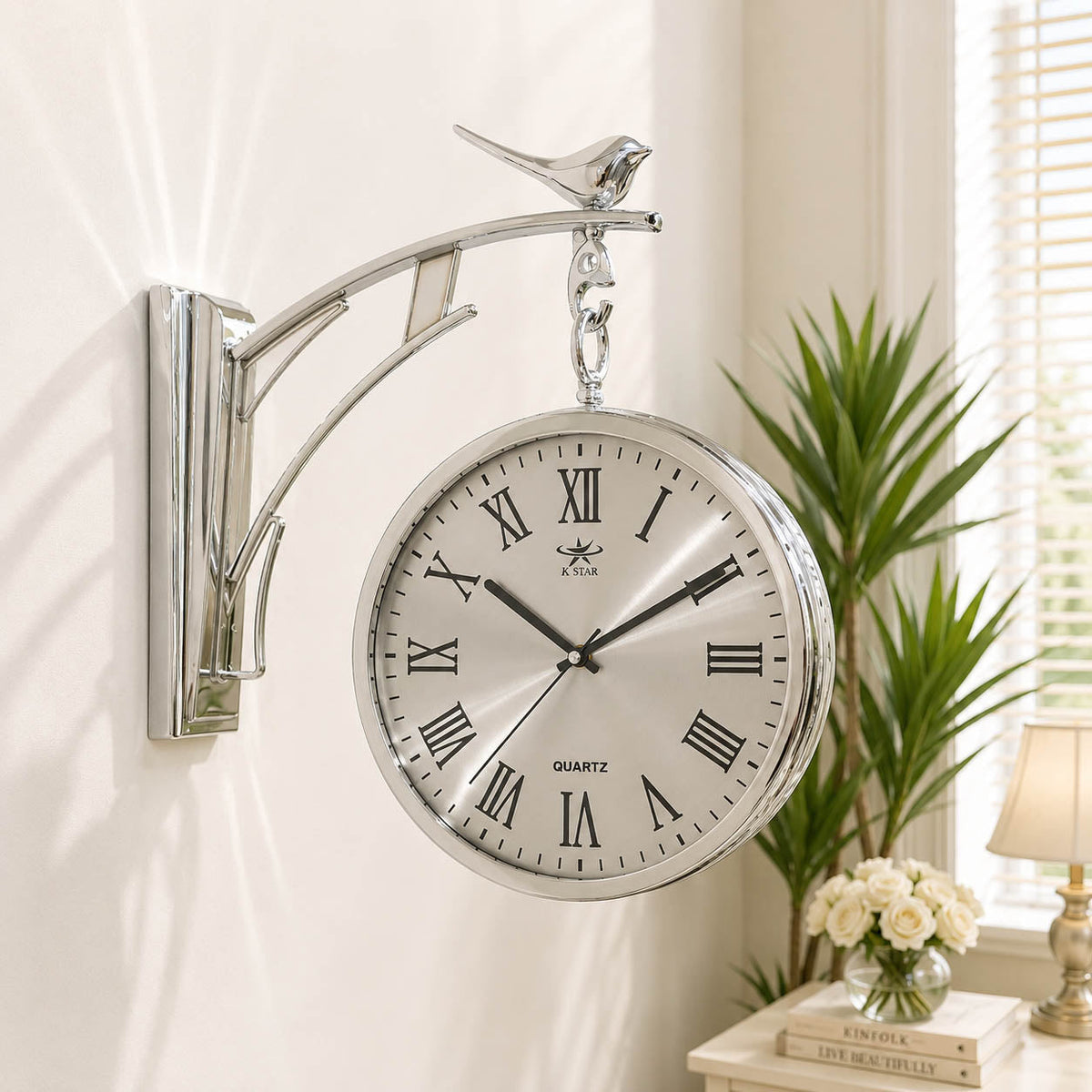 Dual-Sided Golden Bird Station Wall Clock | 12-Inch Luxury Decor