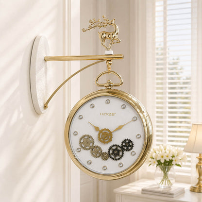 Dual-Sided Deer Silhouette & Exposed Moving Gearing Wall Clock
