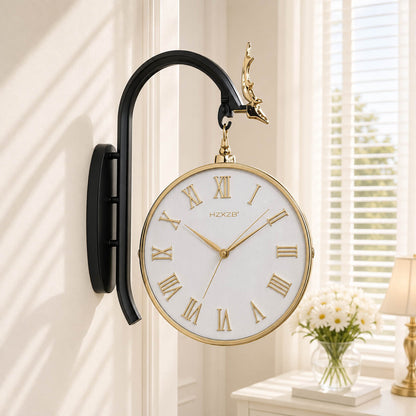Majestic Markhor Grand: Dual-Sided Luxury Station Wall Clock