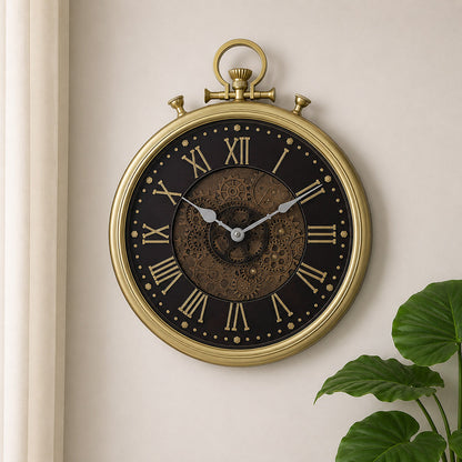 Modern Luxury Moving Gear Wall Clock (19 × 15 Inches) – Silent, Battery-Operated Decorative Clock for Living Room & Office