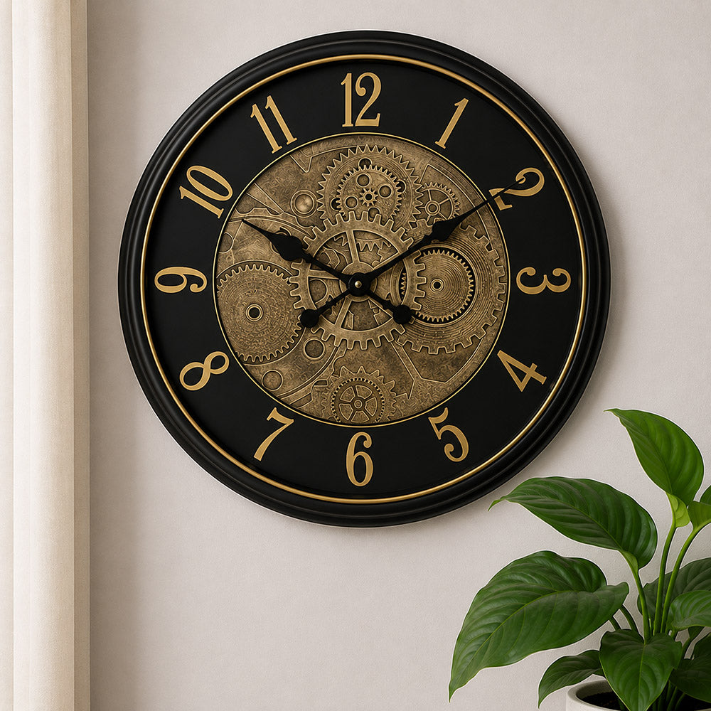 18-Inch Luxury Modern Silent Wall Clock – Elegant Gold & Black Fiber Frame for Home and Office Décor