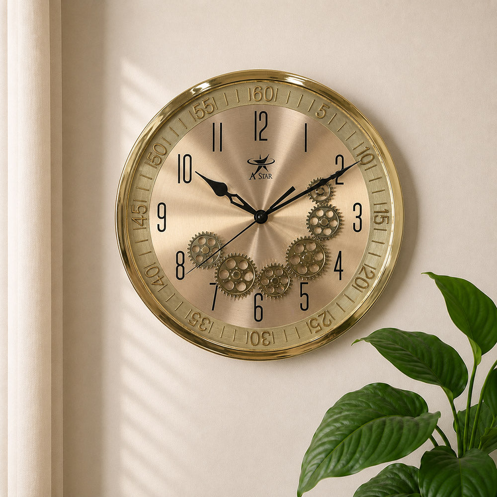 Modern Luxury Moving Gear Wall Clock (14 Inches) – Silent, Battery-Operated Decorative Analog Clock for Living Room & Office