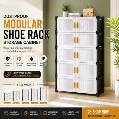 Modular Dustproof Shoe Storage Cabinet – Stackable Entryway Organizer
