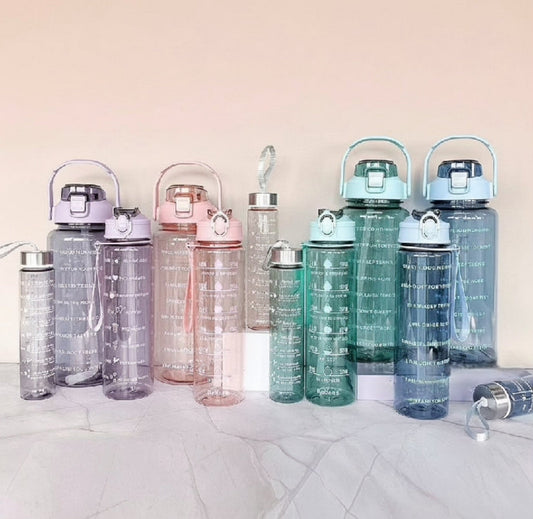 3 Pcs Motivational Transparent Water Bottle Set with Straw & Stickers