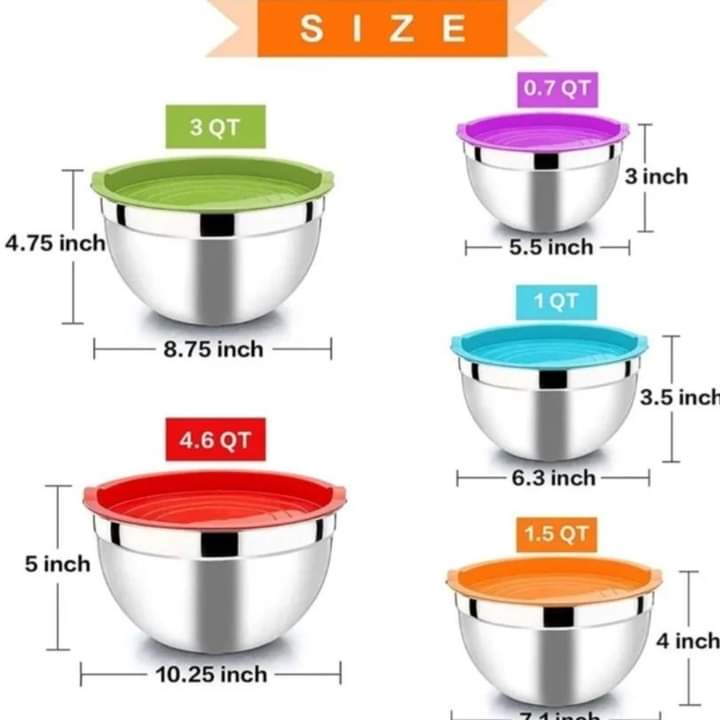 5Pcs Colourful Stainless Steel Multipurpose Bowl Set