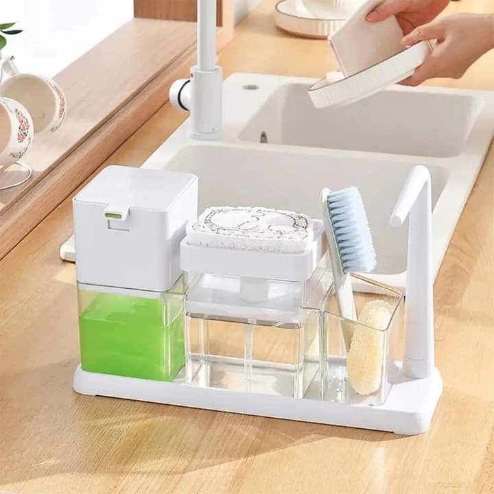 Kitchen caddy with hand wash dispenser