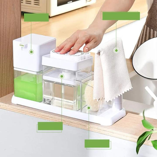 Kitchen caddy with hand wash dispenser