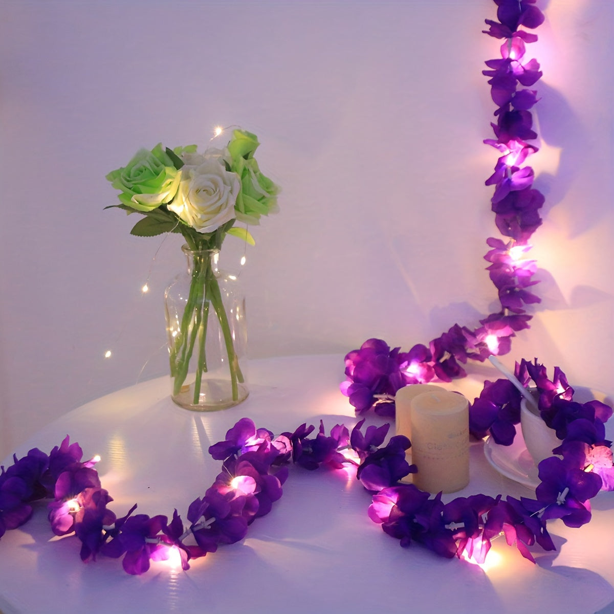 Led cherry flower string light - Led leaf bail light - Green leaf led bail decor light