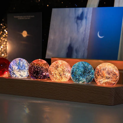 LED 7 Crystal Ball on wooden stand