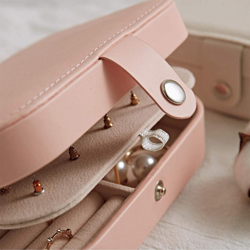 Portable Leather Travel Jewelry Organizer Case for Earrings, Necklaces & Rings