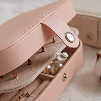 Portable Leather Travel Jewelry Organizer Case for Earrings, Necklaces & Rings