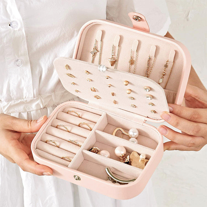 Portable Leather Travel Jewelry Organizer Case for Earrings, Necklaces & Rings