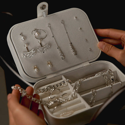 Portable Leather Travel Jewelry Organizer Case for Earrings, Necklaces & Rings