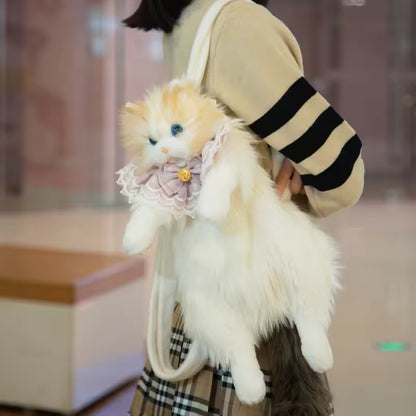 Realistic Cat-Shaped Crossbody Bag – Cute Faux Fur Animal Purse
