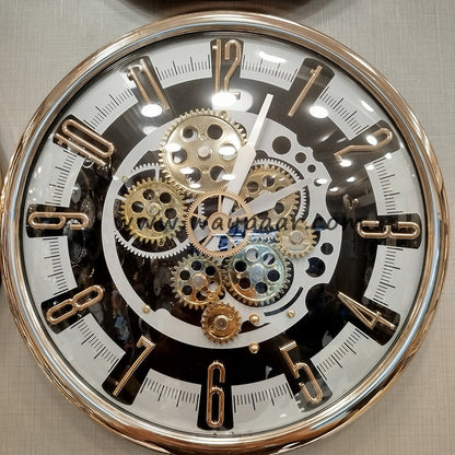 Premium 16-Inch Black and White Moving Gear Wall Clock | High-Quality Quartz