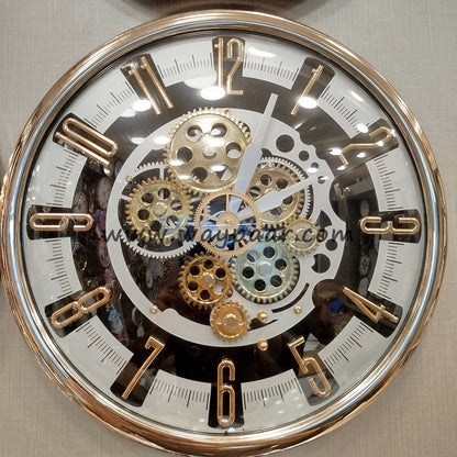 Premium 16-Inch Black and White Moving Gear Wall Clock | High-Quality Quartz
