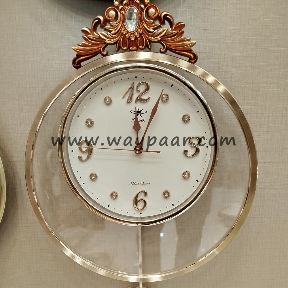 Luxury Rose Gold Pendulum Wall Clock | Elegant Vintage Carved Design
