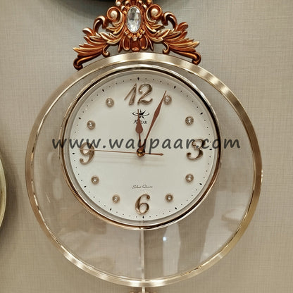 Luxury Rose Gold Pendulum Wall Clock | Elegant Vintage Carved Design