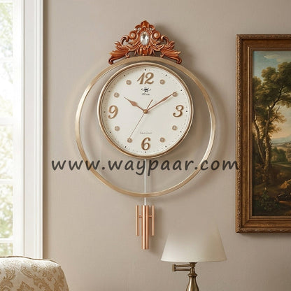 Luxury Rose Gold Pendulum Wall Clock | Elegant Vintage Carved Design