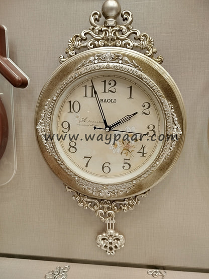 Vintage European Style Antique Gold Wall Clock with Moving Pendulum