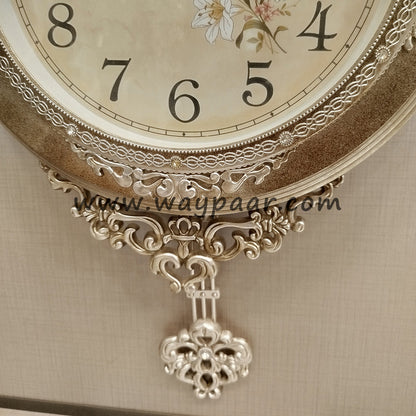 Vintage European Style Antique Gold Wall Clock with Moving Pendulum