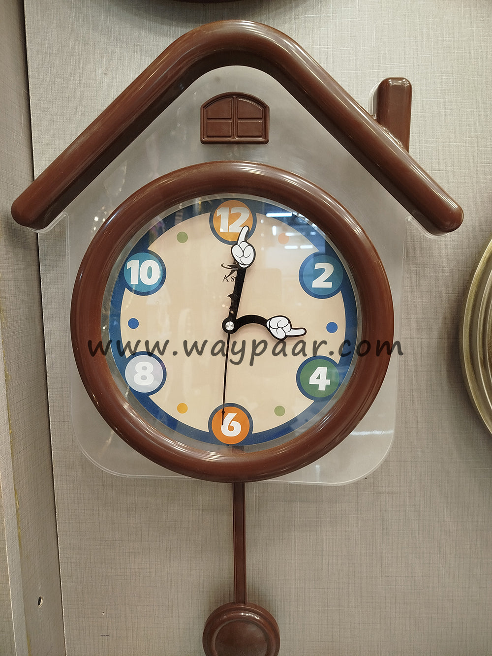 Cute House-Shaped Kids Wall Clock with Swinging Pendulum & Cartoon Hands