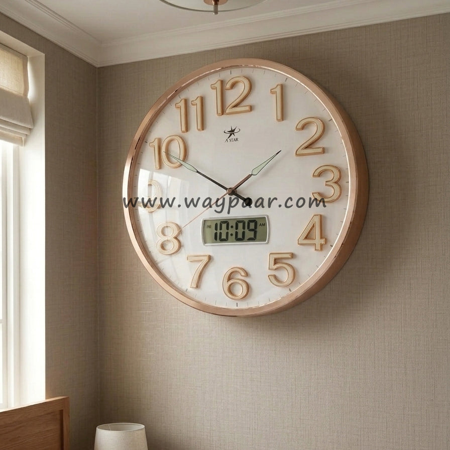 16-Inch Hybrid Wall Clock – Analog Dial with Built-in Digital Display