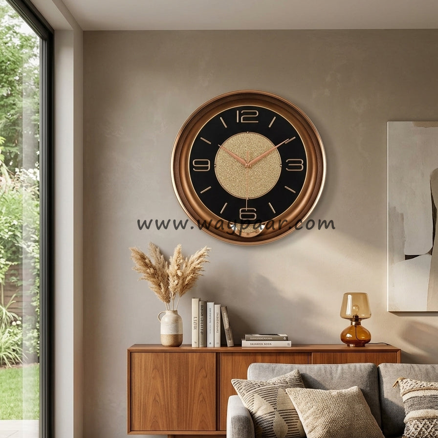Luxury Golden Pendulum Wall Clock – Elegant Metallic Dial with Bold Numeric Digits