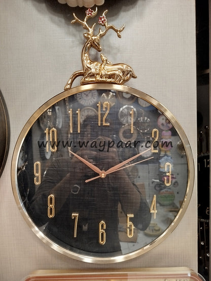 16-Inch Luxury Golden Deer Head Wall Clock – Premium Metallic Stag Design