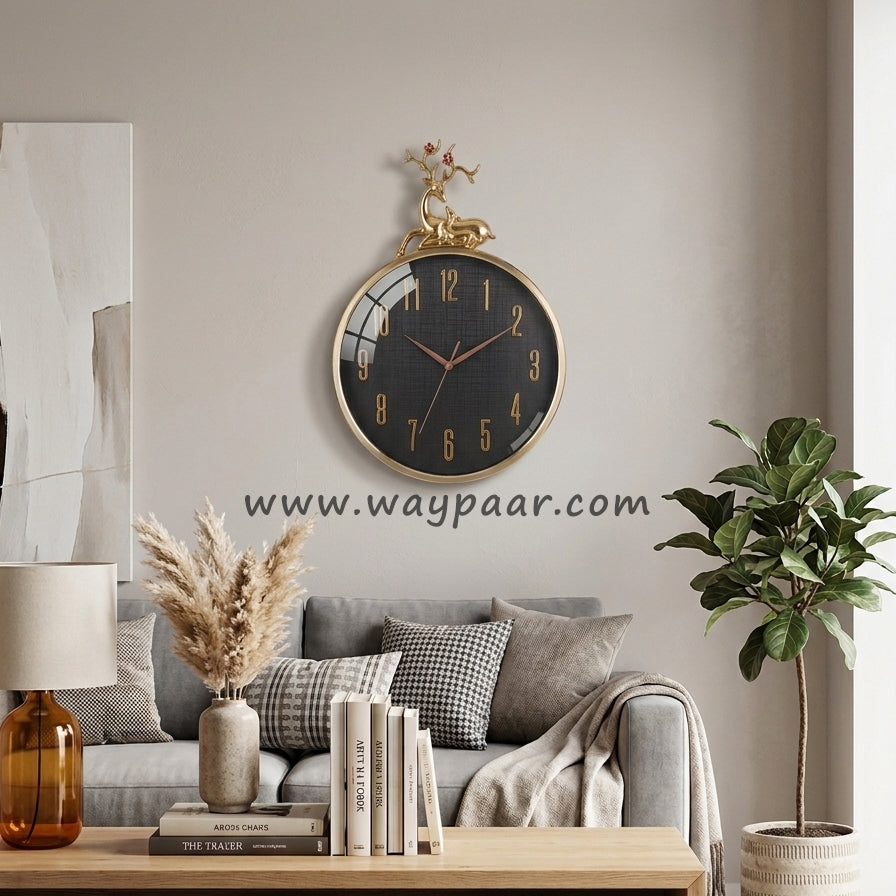 16-Inch Luxury Golden Deer Head Wall Clock – Premium Metallic Stag Design