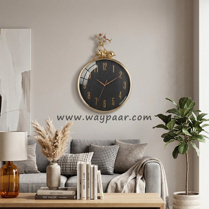 16-Inch Luxury Golden Deer Head Wall Clock – Premium Metallic Stag Design