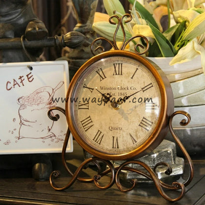 Antique Bronze Rustic Table Clock – Vintage Metal Desk Decor