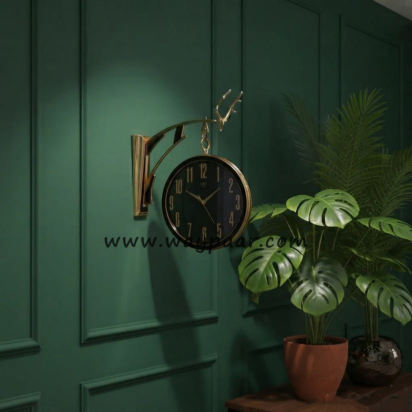 Premium Markhor-Style Station Clock with Stand – Double-Sided Vintage Wall Clock