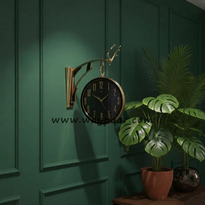 Premium Markhor-Style Station Clock with Stand – Double-Sided Vintage Wall Clock