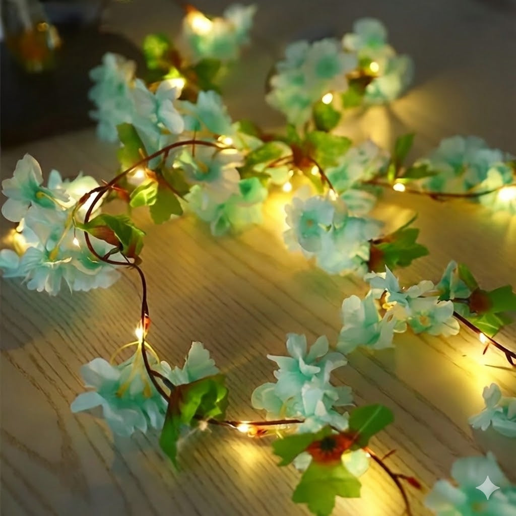 Led cherry flower string light - Led leaf bail light - Green leaf led bail decor light