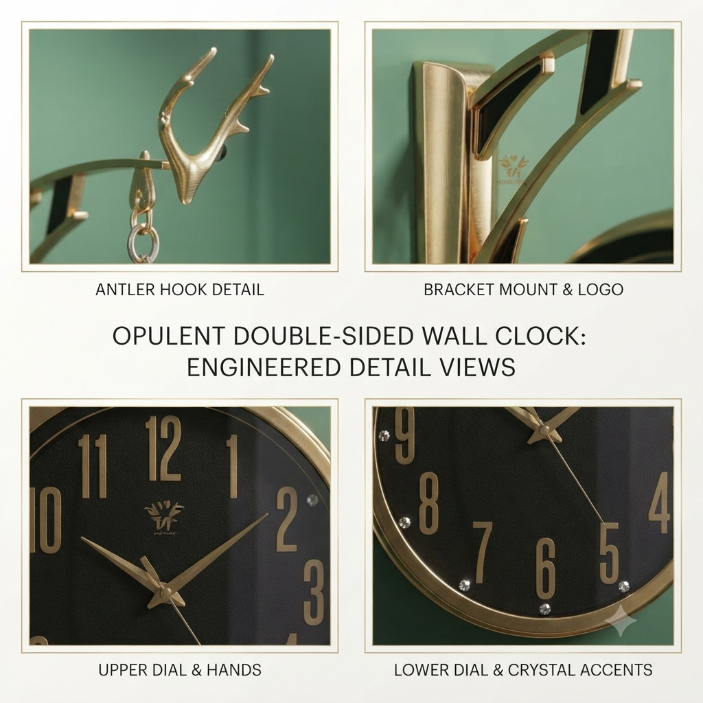 Premium Markhor-Style Station Clock with Stand – Double-Sided Vintage Wall Clock