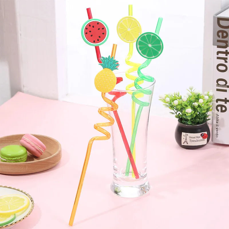 4Pcs Reusable Fruit Shaped Straws