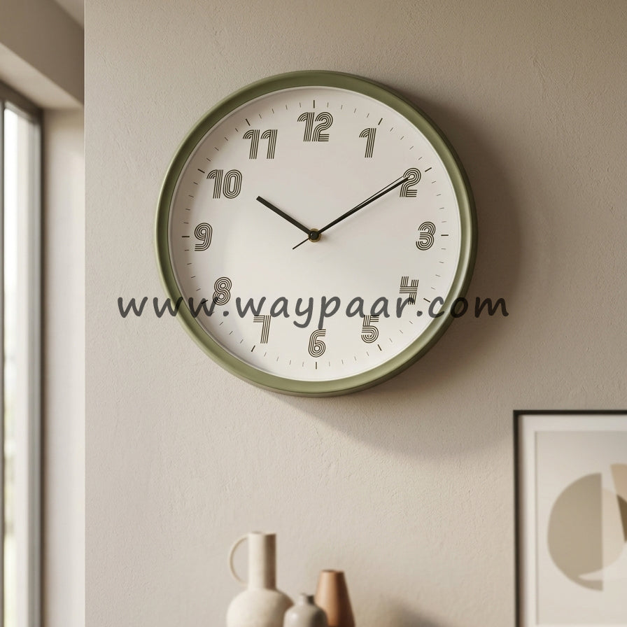 Minimalist Retro Rounded Wall Clock | Beige, Olive Green & Lavender