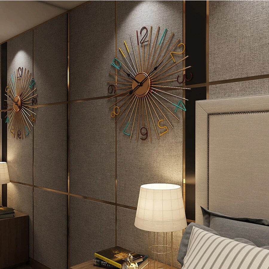 Imported Metallic Rod Golden and colorful digit  wall Clock