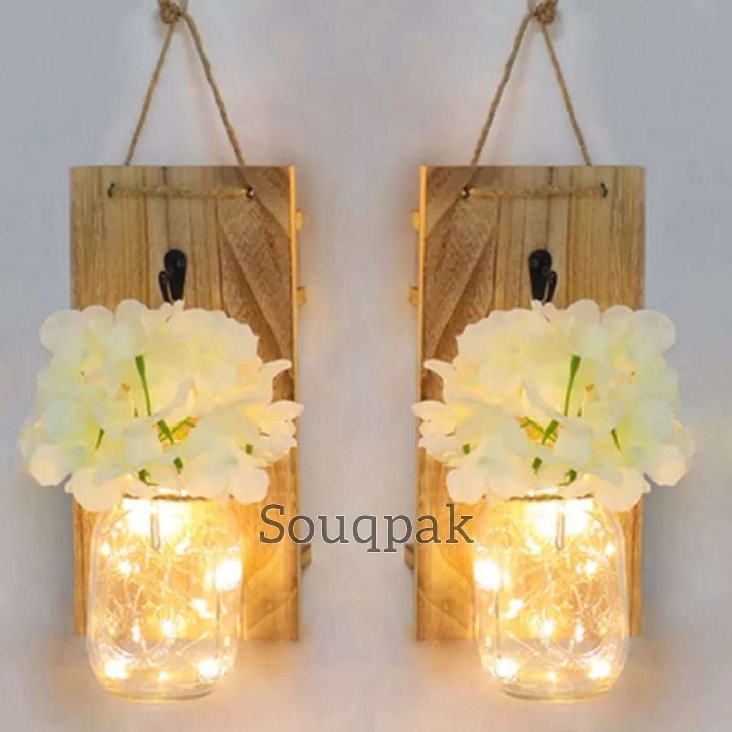 Flower Garland Jar home decoration flower led jar with wooden hanging