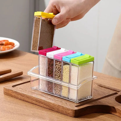 Transparenr spice jar set.