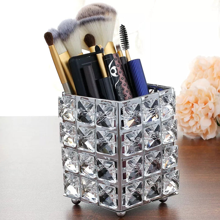 Crystal brush holder in golden color