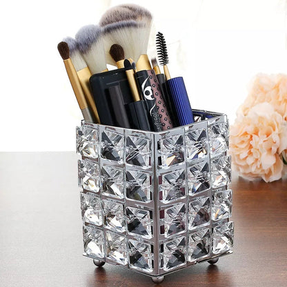 Crystal brush holder in golden color