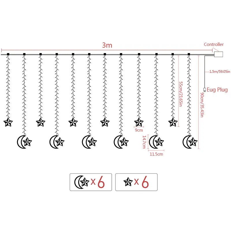 Crescent Moon Curtain Lights 10ft curtain light