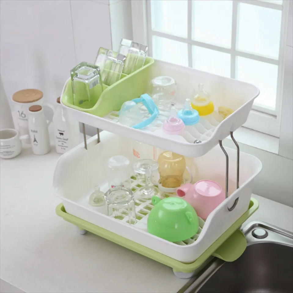 Two layer dish draining rack